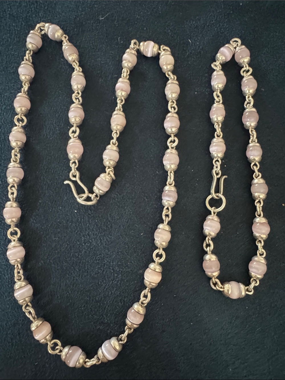 Silver Chain Necklace and bracelet with Light Pink Beads - Women Jewelry